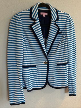 Lilly Pulitzer Blue & White Striped Blazer with Navy Trim, size Small